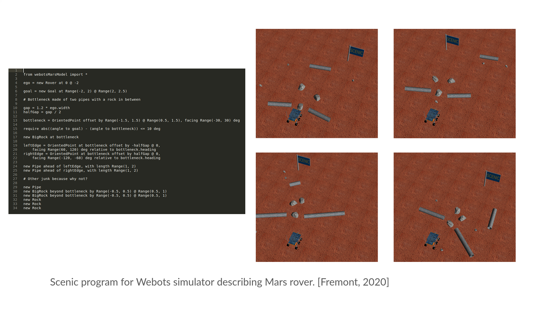 Scenic Webots Bottleneck Scenario with multiple samples.